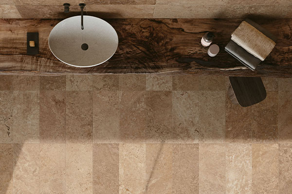 Travertine effect tiles bathroom