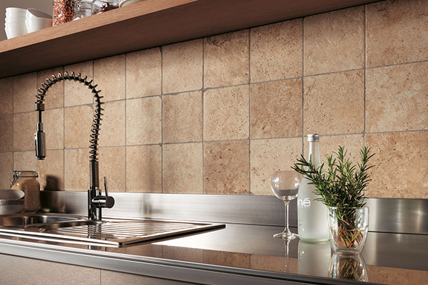 Travertine effect tiles kitchen