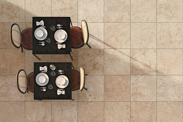 Travertine effect tiles terrace
