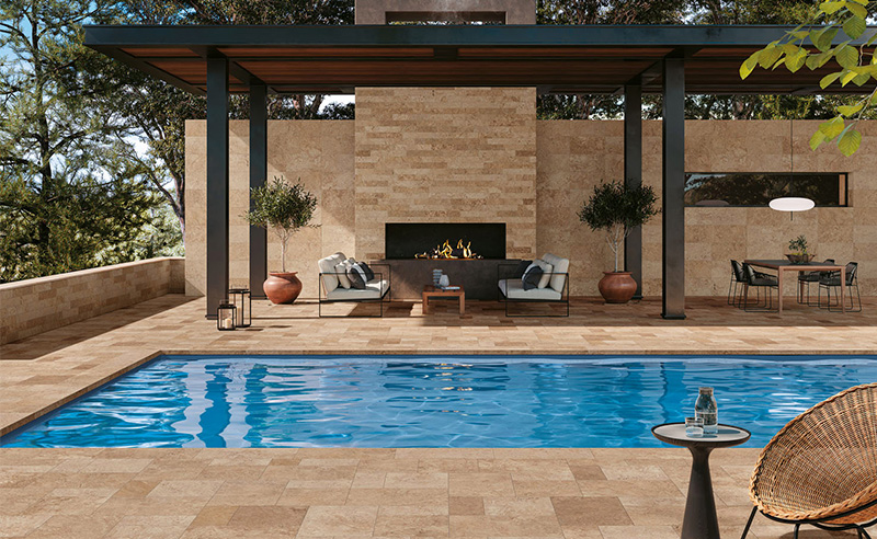 Travertine effect porcelain tiles